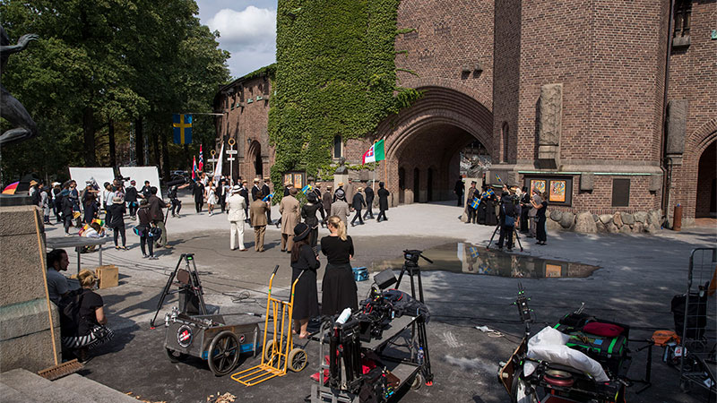 Filminspelning utanför Stockholms stadion. Foto: Mia Uddgren.